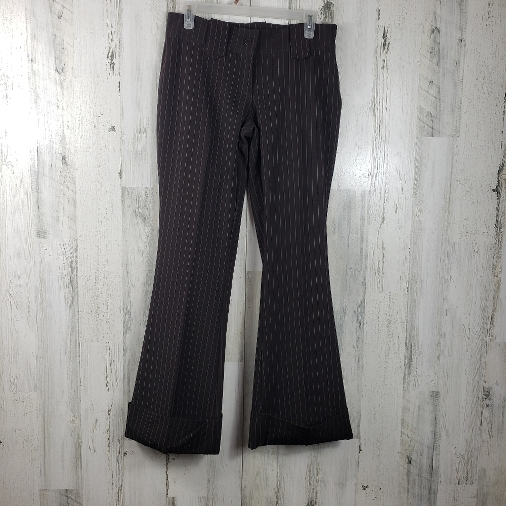 I.L.U brown and white striped flare dress pants juniors size 7